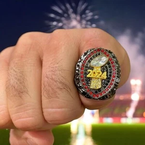 *PREMIUM 2024 FANTASY FOOTBALL CHAMPIONSHIP RING Gunmetal Black Red Stones sz10 - Picture 1 of 5