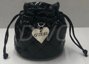 NEW GUESS Black Drawstring Quilted Patent Leather Pouch Watch Bag Jewelry Bag - Picture 1 of 5