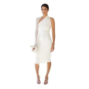 Vestido Marcella Off White Manhattan Midi Bodycon Un Hombro Talla Pequeña - Imagen 1 de 13