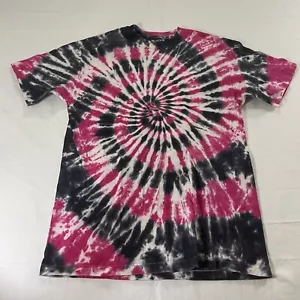 T-shirt vintage taglia M tie dye punto singolo rosa nero vortice anni 90 Hanes Beefy USA - Foto 1 di 11