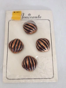 Vtg Nouveaute Buttons 4 Square Grooved Copper Look 1" - Picture 1 of 5