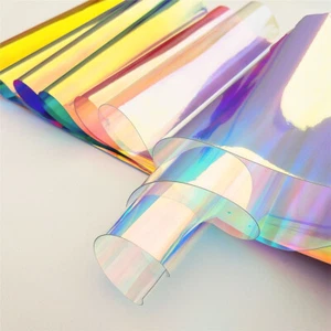 Iridescent Holographic Clear Transparent PVC Fabric Vinyl Material Bow Craft Bag