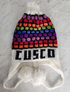 Peruvian Knitted Hat with Earflaps and Pompoms Cusco, Peru Handmade 💥UNISEX💥 - Picture 1 of 3