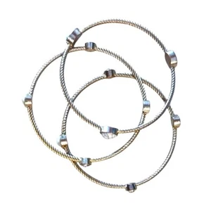 Y2K Silver Plated Pearl Howlite Rhinestone Bangle Bracelet Set Women Boho - Picture 1 of 4