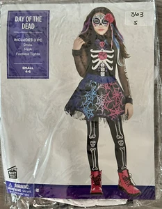 Day of the Dead Costume Kids Dia de Los Muertos Sugar Skull Fancy Dress 4-6 - Picture 1 of 6