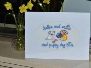 A New Machine Embroidered Hand Finished Birth Card for Boys - Snips and Snails . - Picture 1 of 1