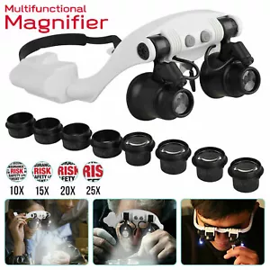 Headband Head Magnifier 8 Lens LED Light Jeweler Watch Loupe Magnifying Glasses - Picture 1 of 10