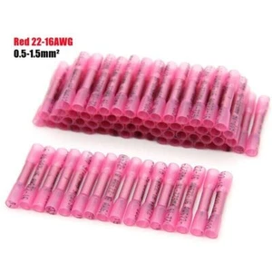 AWG Red Heat Shrink Butt Wire Connectors Crimp Terminals 16-22 Gauge - Picture 1 of 14