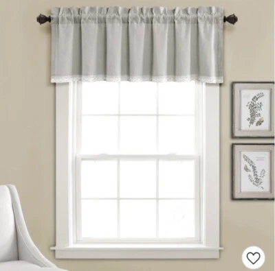 New Lush Decor 52"x18" Linen Lace One Valance Light Gray - Image 1 of 4