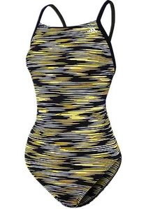 ADIDAS VORTEX BACK SWIM ONE PIECE GIRLS SZ 26 SWIMSUIT BLACK YELLOW NEW AW4N110 - Picture 1 of 2