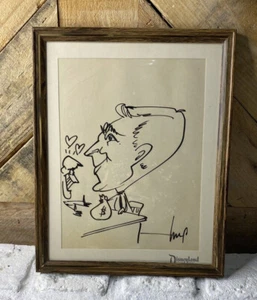 VINTAGE CARICATURE ART DISNEYLAND - “INVESTOR” SIGNED & FRAMED 1966 W/ NOTE - Picture 1 of 6