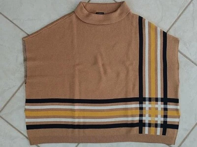 Suéter Poncho Talbots Mezcla Algodón Camel XS S Acento a Cuadros Foto 1 de 4