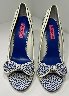 Betseyville by Betsey Johnson Valyn Blue Polka Dots Bow Pumps 9M - Image 1 of 4