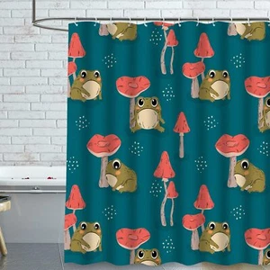 Funny Frogs Pattern Bath Shower Curtain 72x72in Polyester Fabric with 12 Curt... - Picture 1 of 6