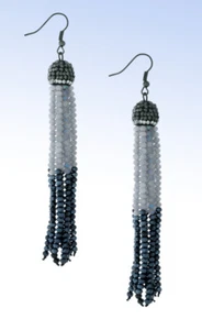 Hematite-tone Color-Block Crystal Beaded TASSEL Drop EARRINGS - Picture 1 of 1