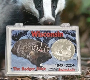 A 2004 S Wisconsin 90% SILVER  Cameo "PROOF" State Quarter In Badger Snaplock  - Picture 1 of 5