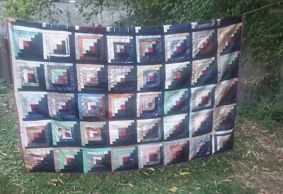 Antique Lightly Log Cabin Sunshine and Shadows Pattern Viscose and Cotton Quilt - Image 1 of 4