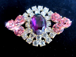 Lebendiger tschechischer Vintage Stil Glas Strass Knopf Kristall & Rosa & Lila - Bild 1 von 3