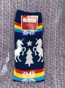 NEW Unisex Holiday Time "Unicorn Isle" Blue Socks One Size Super Cute - Bild 1 von 3