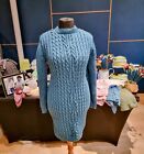 Stunning Green Aran Sweater Dress Hand knit Size 14-16 (UK) 100% pure aran wool