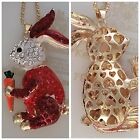ORIGINAL FULL 3D Betsey Johnson Rabbit Bunny Carrot Easter Pendant Necklace Red 