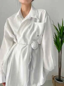 Ladies Ivory White Rose Corsage Flower Belt Smart Casual Blouse Floaty Shirt 18 - Picture 1 of 9