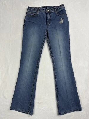 Pantalones de mezclilla Skechers Y2K Bootcut acampanados para mujer talla 14 lavado medio bordado Foto 1 de 4