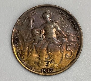1917 France 5 Centimes Liberty Head, Beautiful Tone! (1037) - Picture 1 of 2