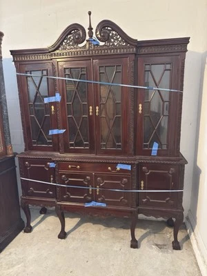 Armário antigo de mogno Chippendale China Hutch Buffet Curio! - Imagem 1 de 4