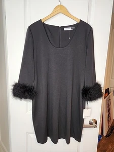 Calvin Klein Feder Etuikleid Größe 16 schwarz Cocktail 169 $ neu mit Etikett - Bild 1 von 9