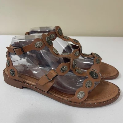 Sandalias Schutz Mujer 10B Aletta Cuero Marrón Tachonado Tiras Gladiador Planas Foto 1 de 4