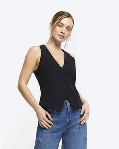 River Island Womens Black Polyester Waistcoat 10 Petite - Picture 1 of 11