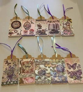 10 handgefertigte Junk Journal Tags-Set F-"gemischte Themen" Hängeetiketten-szenisch, floral, etc. - Bild 1 von 9