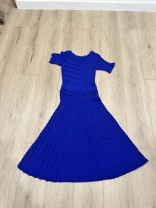 The Fold London Small Malvern Kleid Damen Blau Fit Flare Strick Plissee - Bild 1 von 14