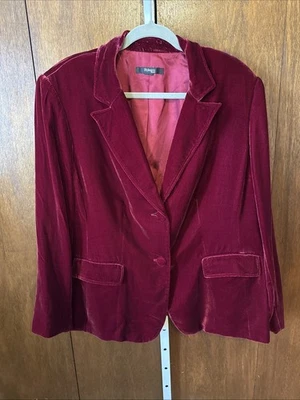 Style & Co Womens Blazer 20 Burgundy Velvet Button Up Pockets Whimsigoth Boho - Image 1 of 4