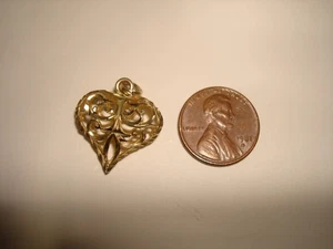 Vintage Sammlerstück 14K Gelbgold Puffy Herz Anhänger Halskette - Bild 1 von 4