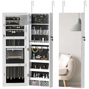HOMCOM Door Hanging or Wall Mounted Jewellery Cabinet w/ Mirror Black Lining - Picture 1 of 11