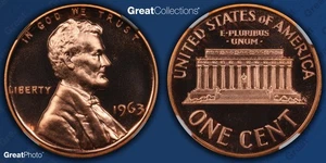 1963 Lincoln Memorial Cent Proof NGC PF 69 RD CAMEO PR69CAM Red Frosty Coin 1C - Picture 1 of 3