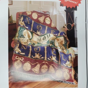 Crown Craft Woven Tapestry Throw Blanket NOEL Joy To The World Christmas - Picture 1 of 5
