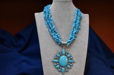 Collar llamativo babero multi hilo imitación turquesa cuentas 18" suroeste Foto 1 de 4