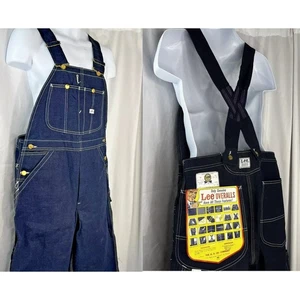 LEE JELT Sanforized Denim Union Made Crossback Bibs Overalls 34x30 Vintage NEW - Picture 1 of 16