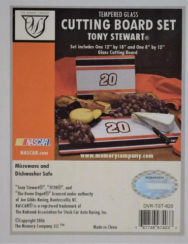 Man Cave Tony Stewart 20 Tempered Glass Cutting Board Set 12x18 & 8x12 NIP Cover