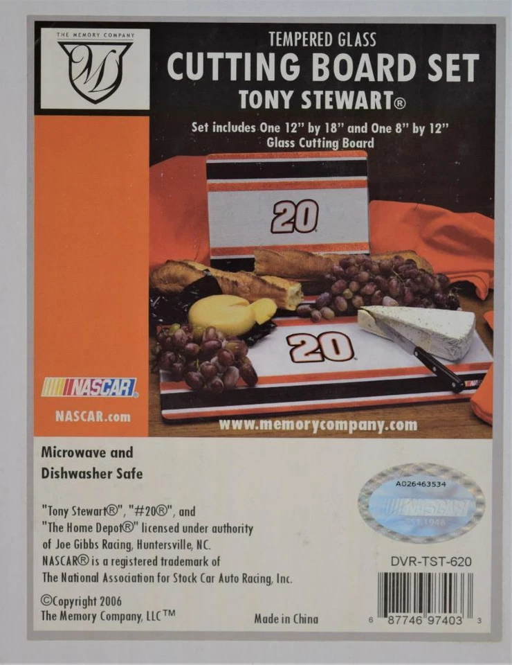 Man Cave Tony Stewart 20 Tempered Glass Cutting Board Set 12x18 & 8x12 NIP - Image 1 of 1
