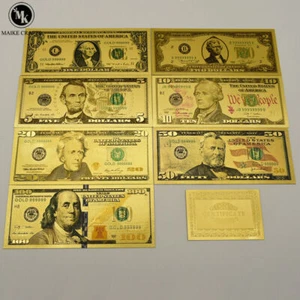 7 Stück/Lot Goldfolie Banknote Amerika All Dollar Banknoten Sammlung Geschenk - Bild 1 von 9