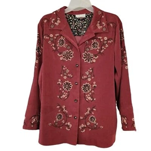 Vintage Victor Costa Western Embroidered Burgundy Shacket Women's Plus 1X - Picture 1 of 7