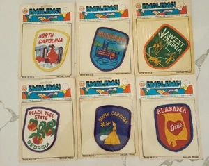 Lot 6 Vintage 1970's Embroidered State Iron On Patches, AL, GA, SC, NC, MS, WV - Picture 1 of 1