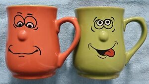 Vintage Trade Winds Tableware Funny Face Mugs. Green & Orange. VGC. Retro.