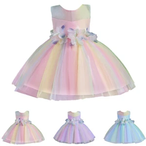 New Baby Girls Flower Tutu Dress Toddler Wedding Pageant Party Princess Birthday - Picture 1 of 45
