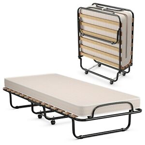 Costway Portable Folding Bed W/ Memory Foam Mattress Rollaway Guest Home Camping