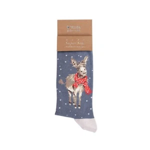 Festliche Esel weiche graue Weihnachten Bambus Socken - Wrendale 7-11 Socken & Geschenktüte - Bild 1 von 3